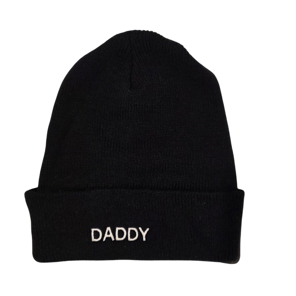 Daddy Embroidered Knit Beanie Black Cuffed Watch Cap Streetwear Hat